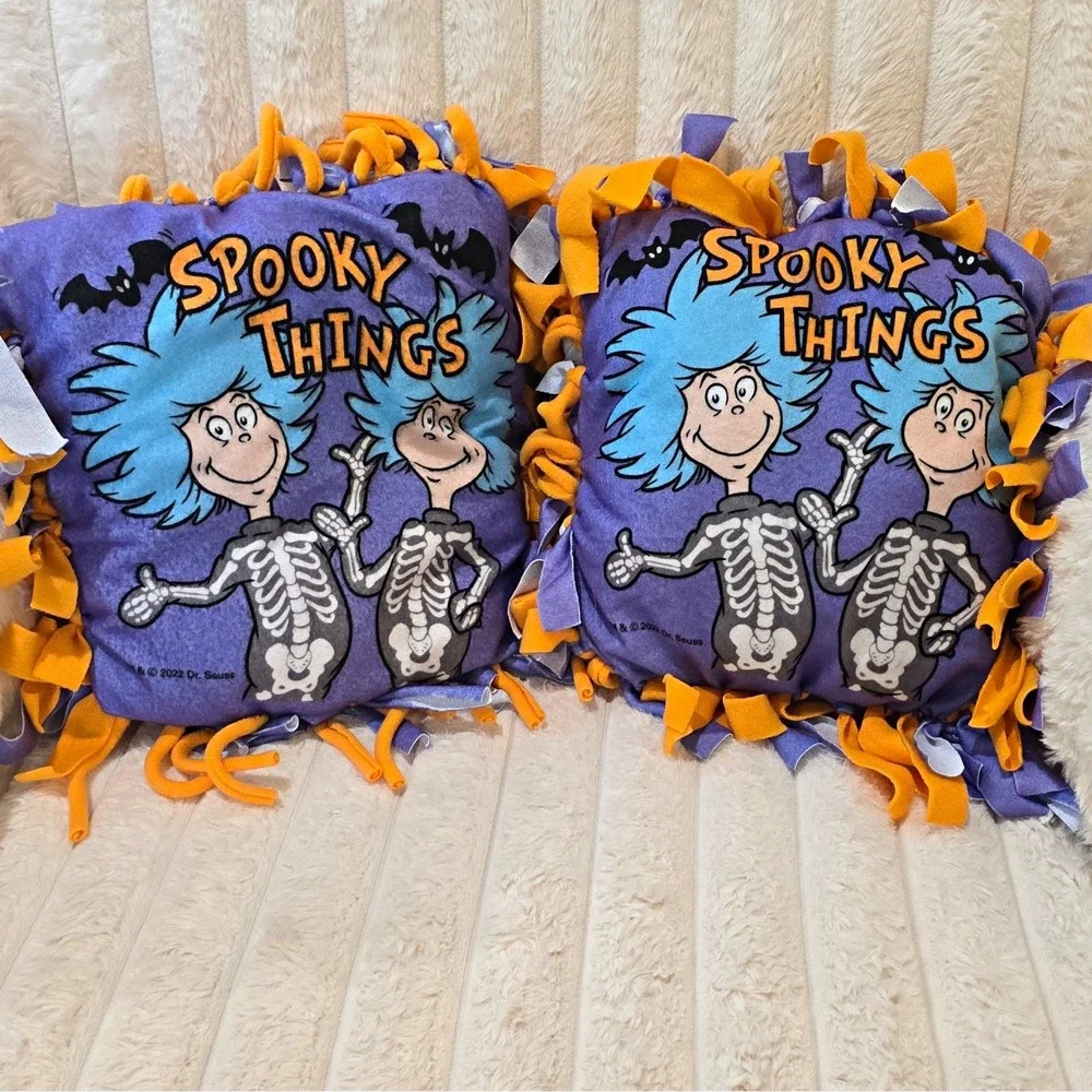 Dr. Seuss Thing 1 & Thing 2 Halloween Fleece Fringed Double-Sided Pillows